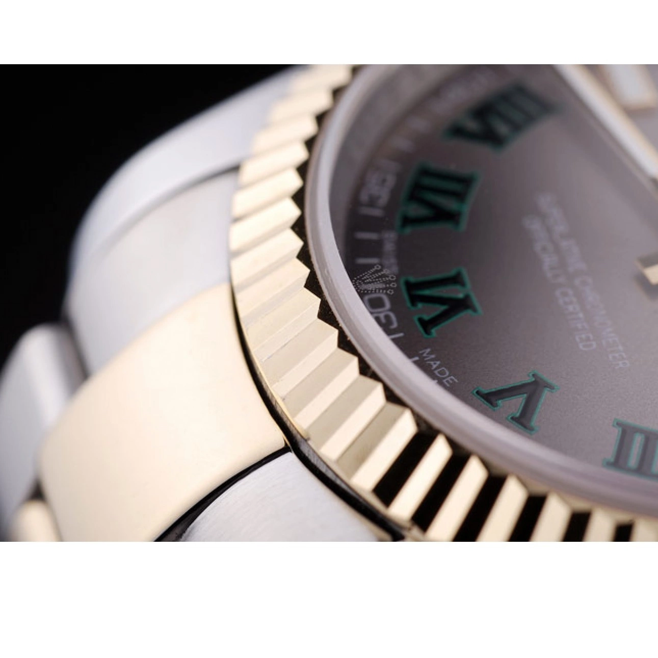 Aaa replica watch Bezel Dial Datejust Rolex Ribbed 7460 Grey 0608